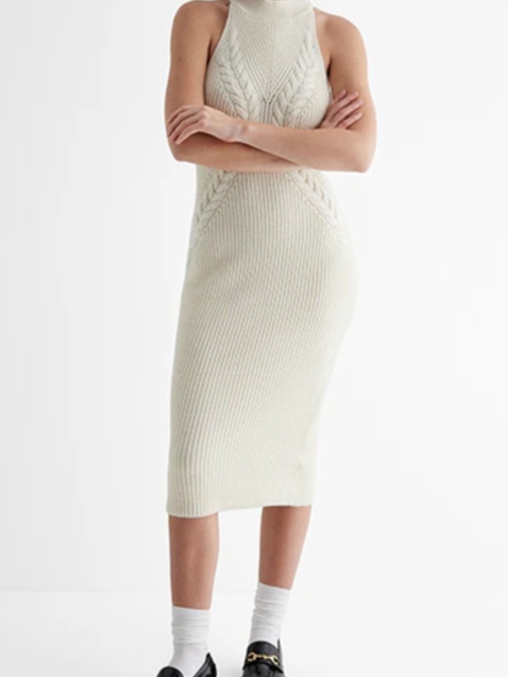 Cream Cable-Knit Midi Dress From EXPRESS